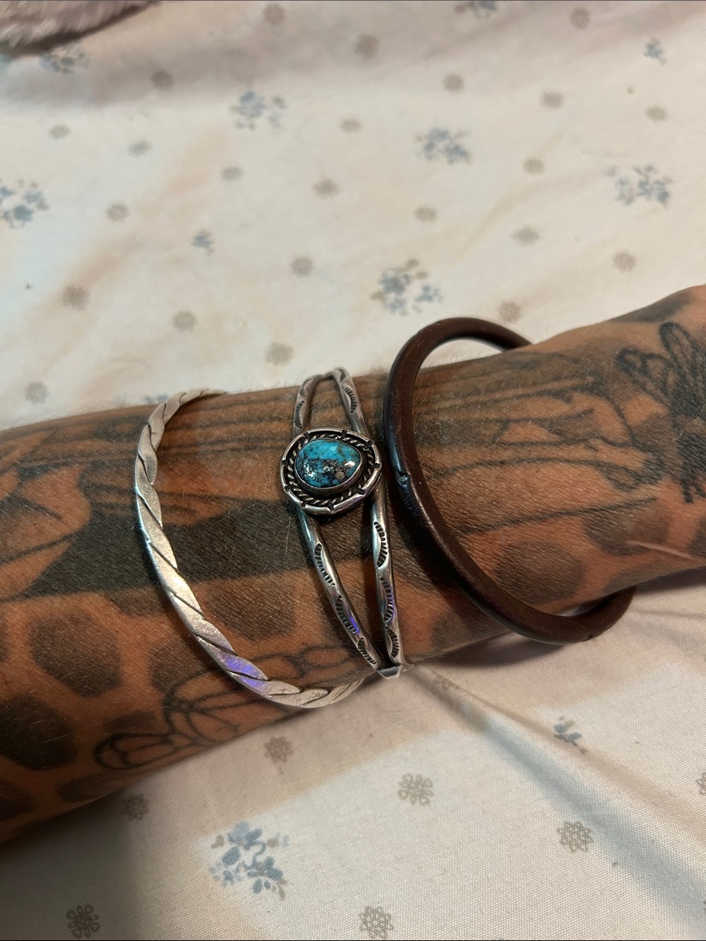 Sterling Silver Turquoise  Cuff Bracelet w/ beautiful gold colored inclusion